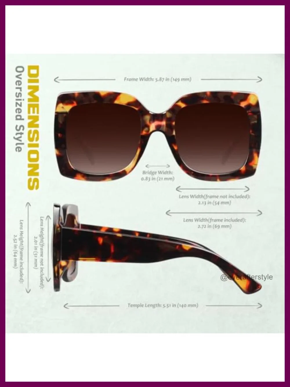Oversized Square Frame Sunglasses Retro UV400 Protection